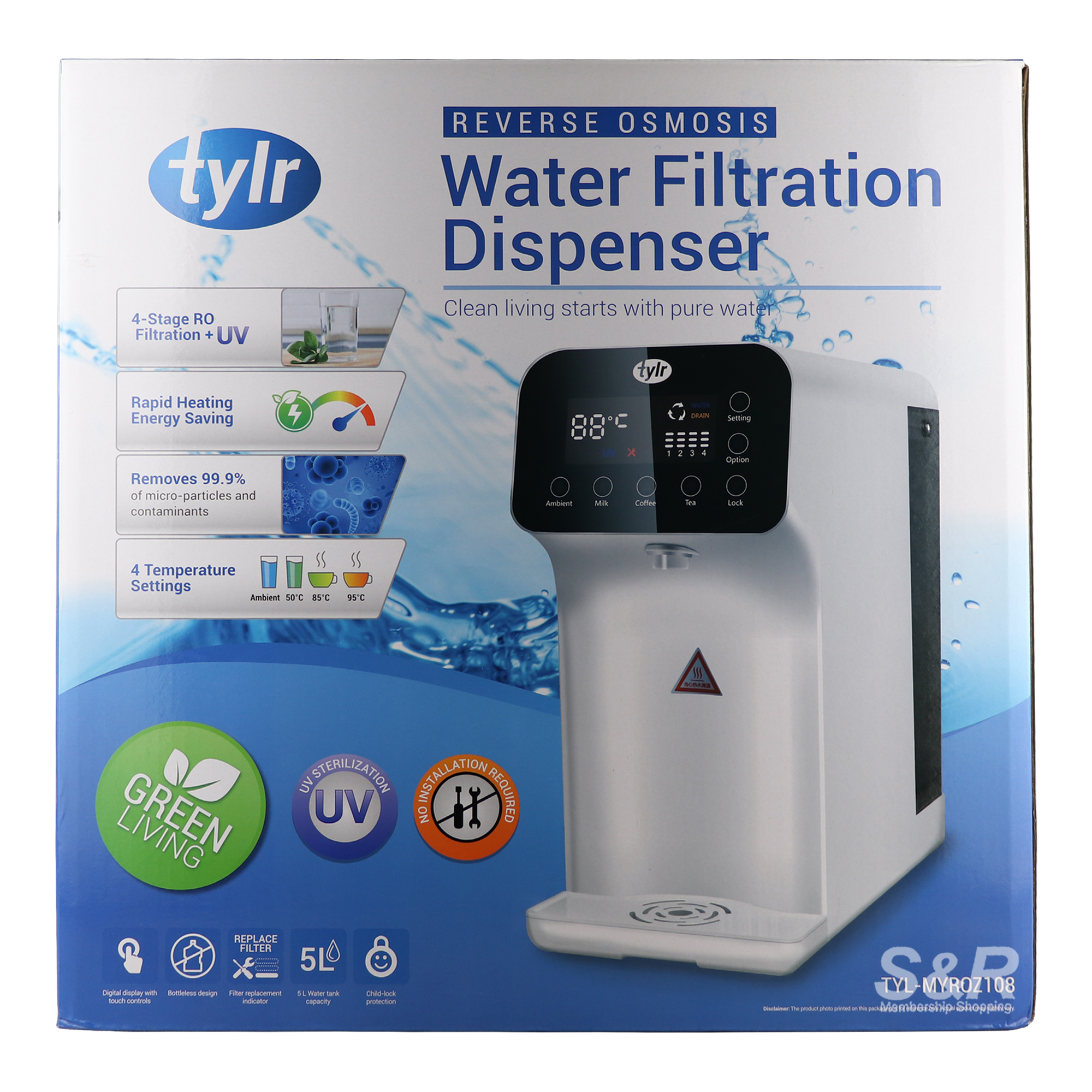 Tylr Reverse Osmosis Water Filtration Dispenser TYL-MYROZ108